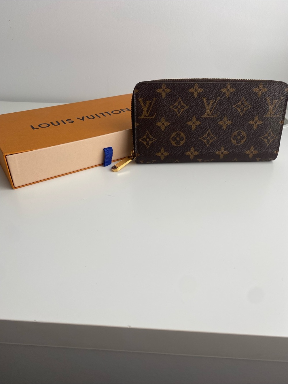 Louis Vuitton Brown Monogram Zip Wallet with Gold Hardware